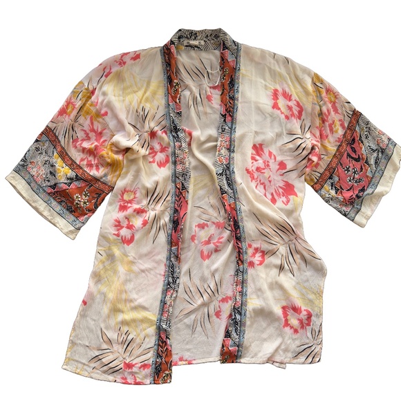 BILLABONG Fire Nights Boho Floral Beach Swim Cover Up Open Front Kimono Size S/M - Picture 4 of 10